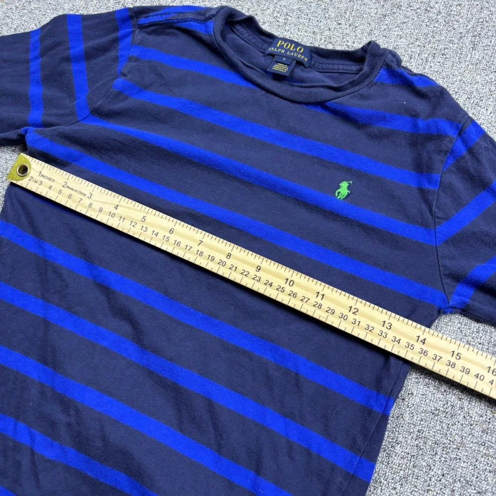 Polo Ralph‎ Lauren Shirt Boys 7 Blue Striped Long Sleeve Pony Logo Tee
